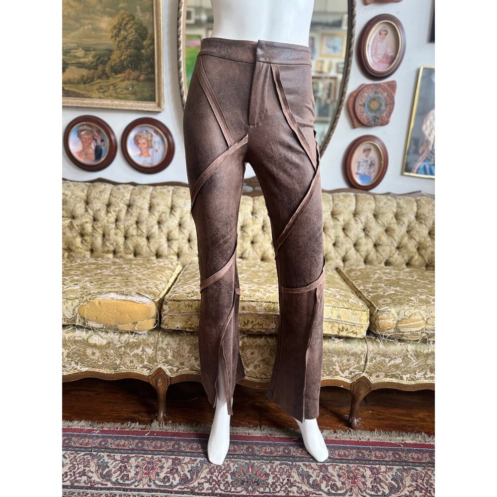 NWT Kim Shui Brown Pleather Open Seam Pants Size XS